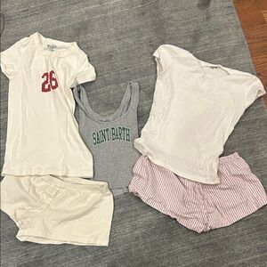 Brandy Melville White and Gray Set with Red Accents
